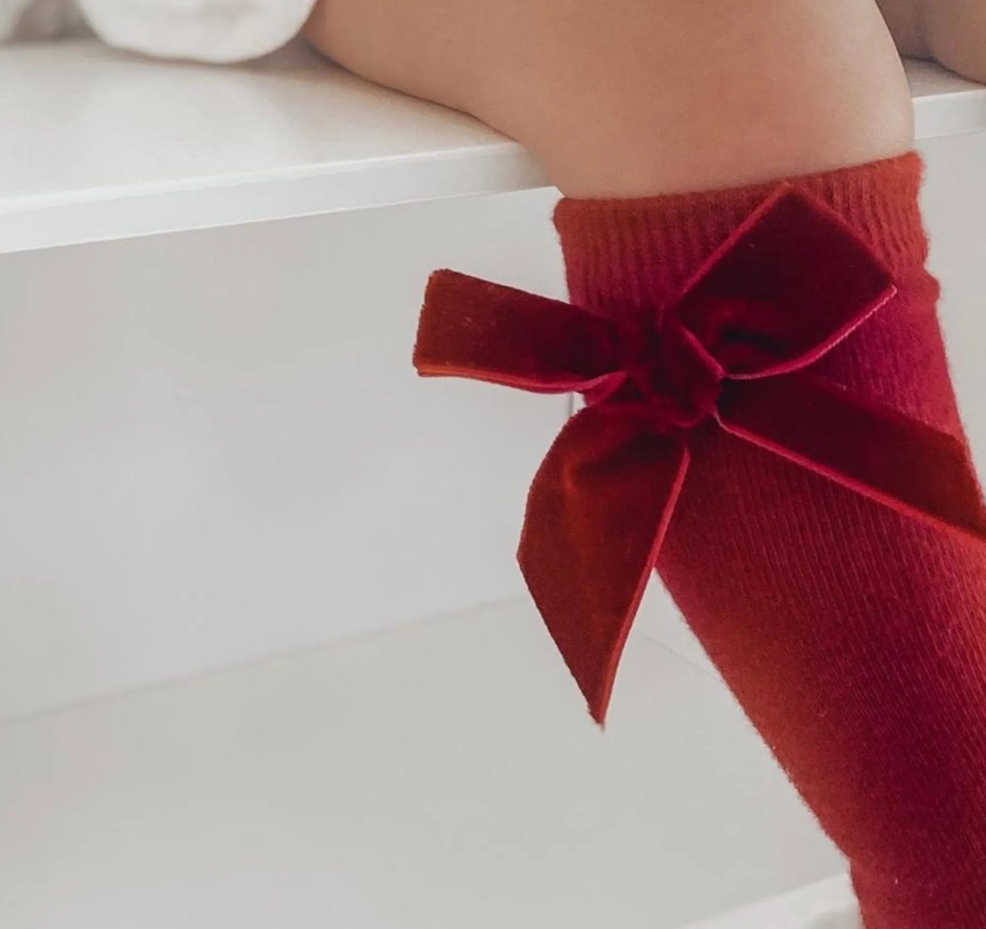 cherry_knee_high_bow_sock_0.webp Little & Fern Christmas>Cherry Knee High Bow Socks - 18 - 36 months