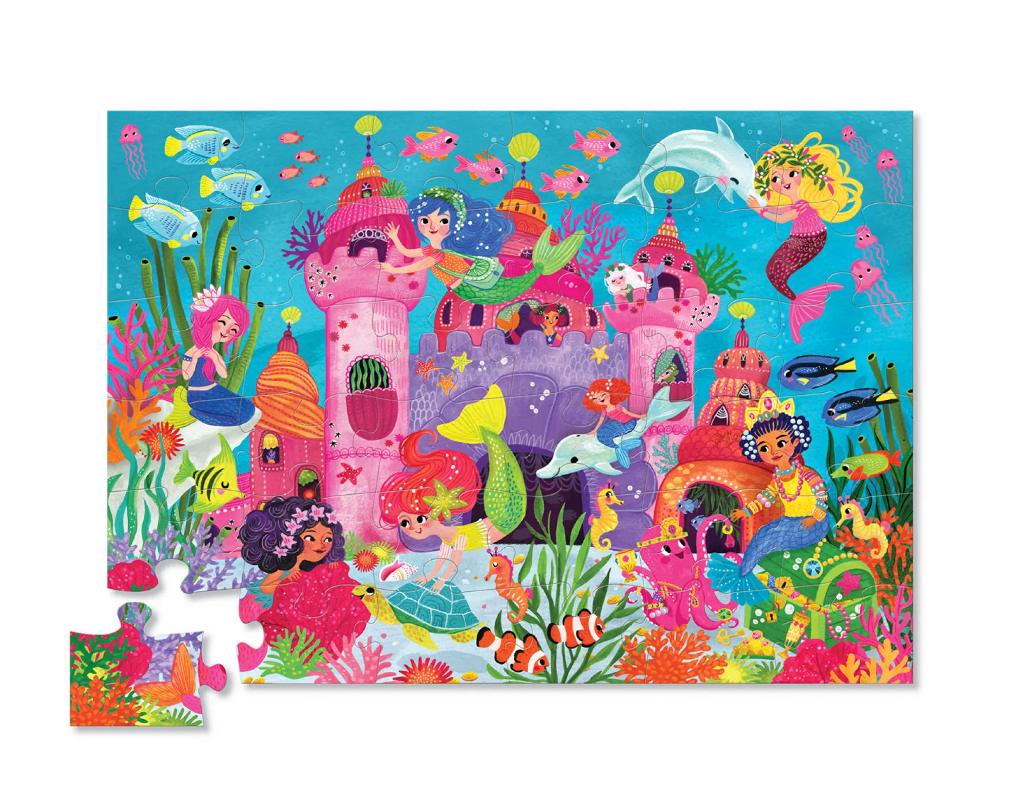 classic_floor_puzzle__mer_1.webp Crocodile Creek Puzzles>Classic Floor Puzzle - Mermaid Palace - 36 pieces- 3+