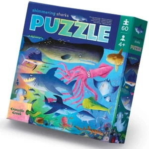 Crocodile Creek Puzzles>Foil Puzzle - 60 pieces - Shimmering Sharks - 4+