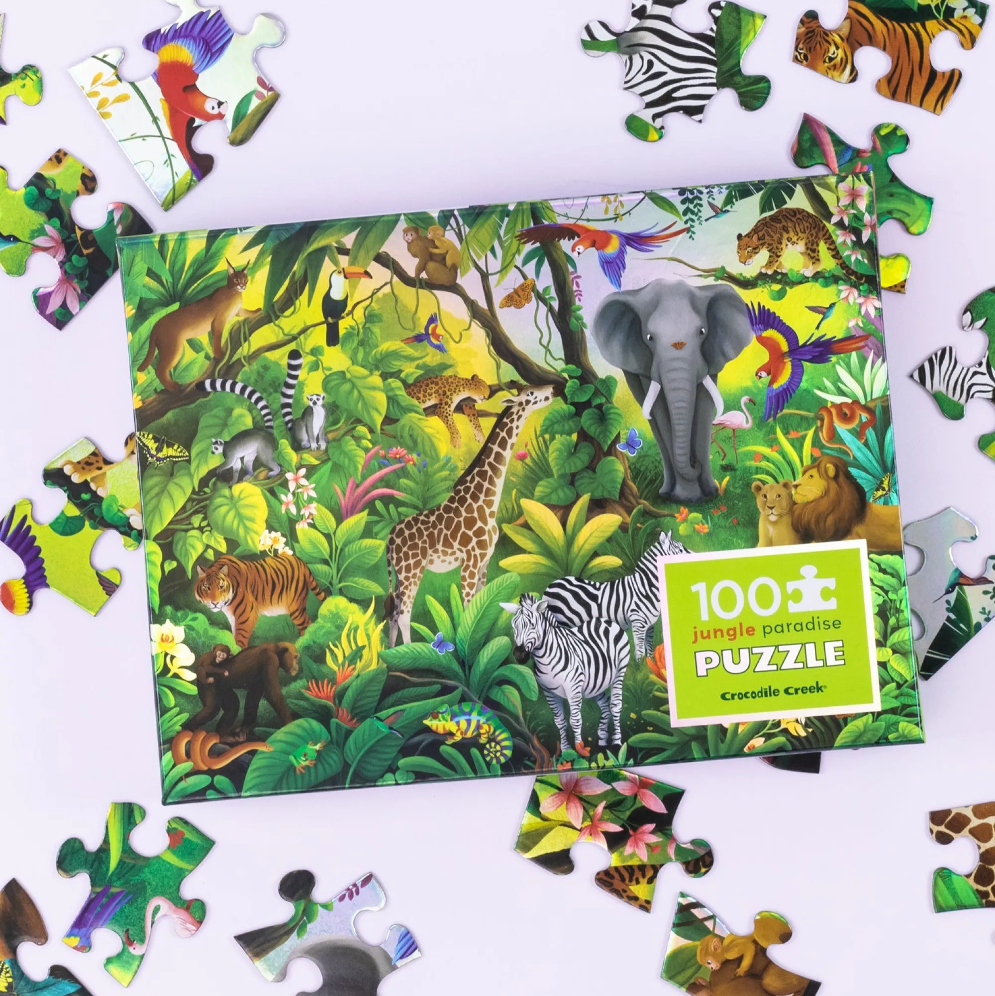 holographic_puzzle__piece_1.webp Crocodile Creek Puzzles>Holographic Puzzle 100 pieces Jungle Paradise - 5+