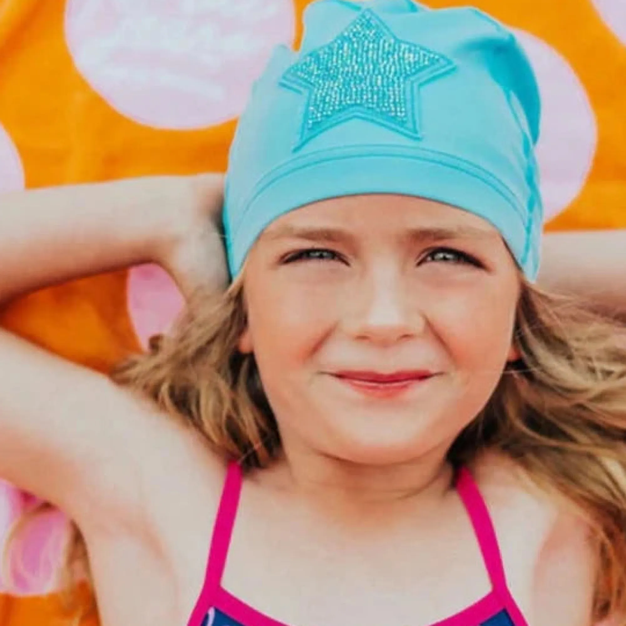 kids_swim_caps__neon_pink_0.webp Bling2o Beach>Kids Swim Caps - Neon Pink & Lagoon Blue - 3+