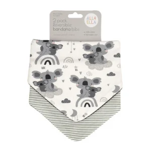 All4Ella Travel | Baby>Koala Grey Bandana Bib - 2 pack -6M+