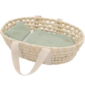 Playground Dolls>Moses Basket Rattan Doll Set Sage