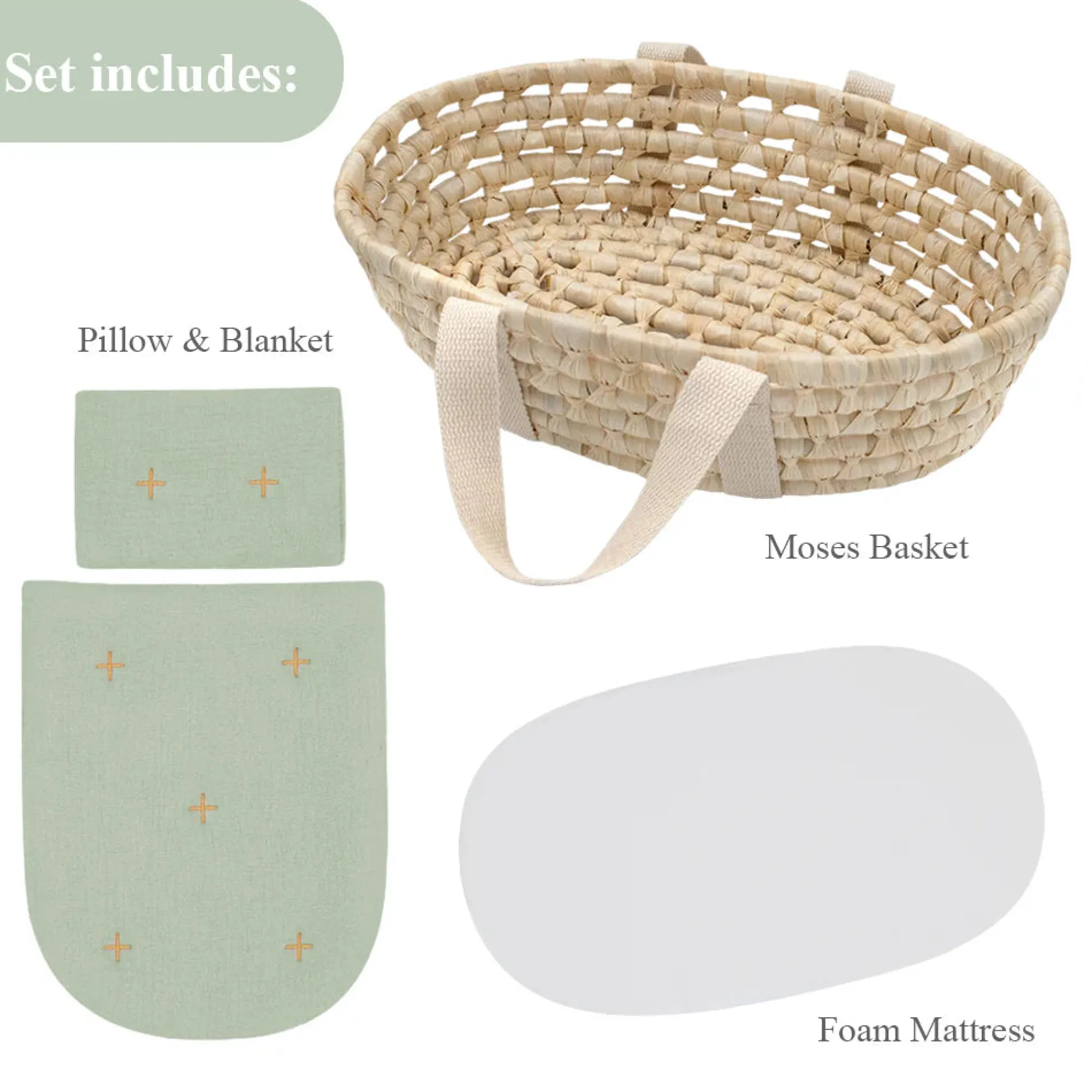 moses_basket_rattan_doll__2.webp Playground Dolls>Moses Basket Rattan Doll Set Sage