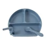 All4Ella Feeding & Hydration | Baby>Silicone Plate with Straw & Spoon - Slate Blue