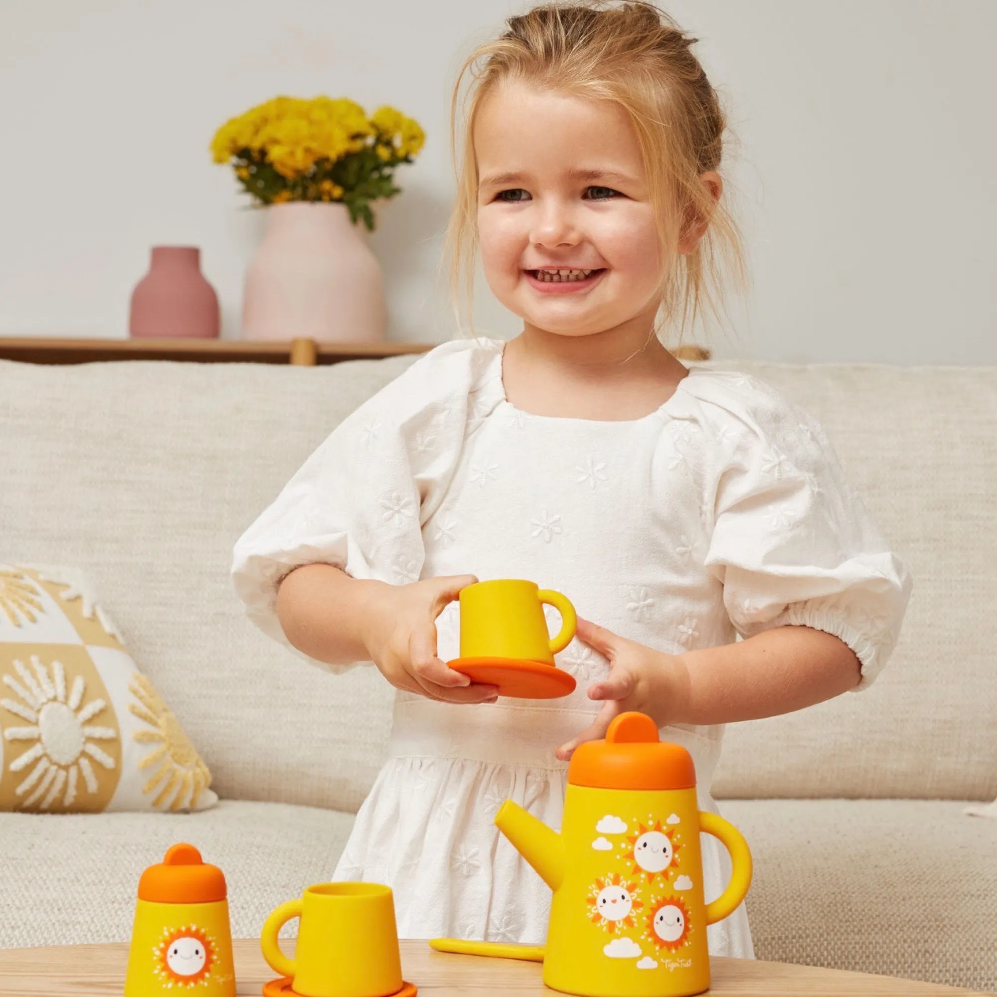 silicone_tea_set__sunny_d_0.webp Tiger Tribe Pretend Play | 1st Birthday>Silicone Tea Set - Sunny Days - 12M+