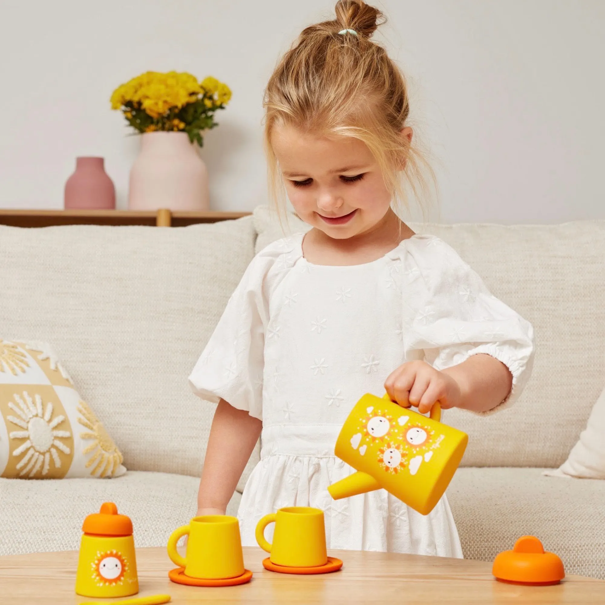 silicone_tea_set__sunny_d_2.webp Tiger Tribe Pretend Play | 1st Birthday>Silicone Tea Set - Sunny Days - 12M+